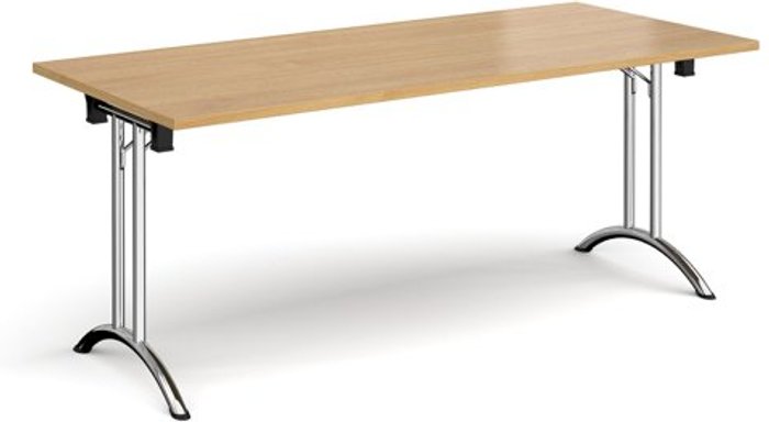 Office Monster | Dams Rectangular folding leg table with chrome legs and curved foot rails 1800mm x 800mm - oak Dams Rectangular folding leg table with chrome legs and curved foot rails 1800mm x 800mm - oak