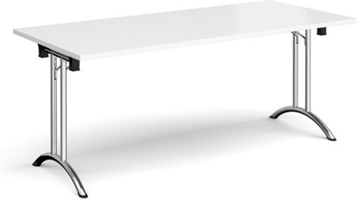 Office Monster | Dams Rectangular folding leg table with chrome legs and curved foot rails 1800mm x 800mm - white Dams Rectangular folding leg table with chrome legs and curved foot rails 1800mm x 800mm - white