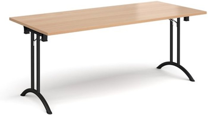 Office Monster | Dams Rectangular folding leg table with black legs and curved foot rails 1800mm x 800mm - beech Dams Rectangular folding leg table with black legs and curved foot rails 1800mm x 800mm - beech