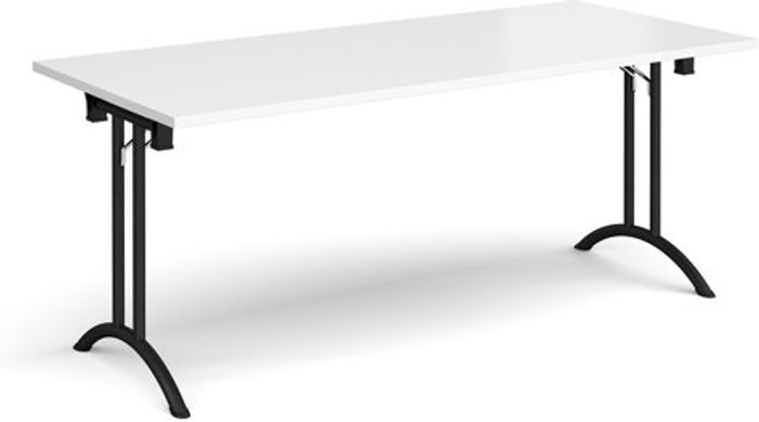 Office Monster | Dams Rectangular folding leg table with black legs and curved foot rails 1800mm x 800mm - white Dams Rectangular folding leg table with black legs and curved foot rails 1800mm x 800mm - white