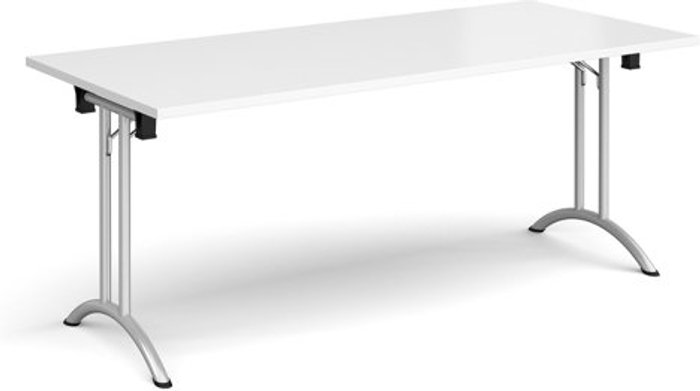 Office Monster | Dams Rectangular folding leg table with silver legs and curved foot rails 1800mm x 800mm - white Dams Rectangular folding leg table with silver legs and curved foot rails 1800mm x 800mm - white