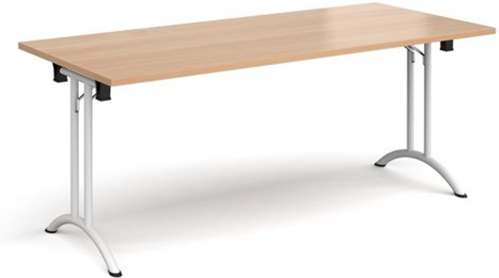 Office Monster | Dams Rectangular folding leg table with white legs and curved foot rails 1800mm x 800mm - beech Dams Rectangular folding leg table with white legs and curved foot rails 1800mm x 800mm - beech