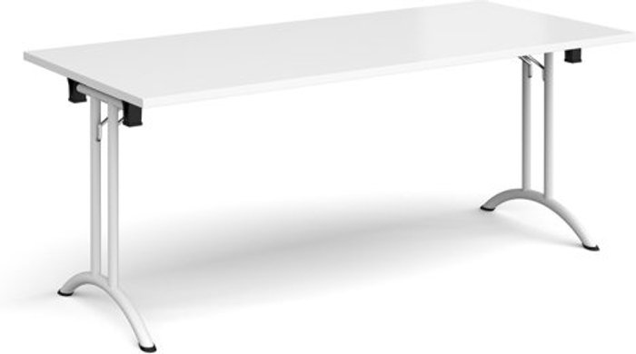 Office Monster | Dams Rectangular folding leg table with white legs and curved foot rails 1800mm x 800mm - white Dams Rectangular folding leg table with white legs and curved foot rails 1800mm x 800mm - white