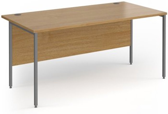 Office Monster | Contract 25 Office Desk | 1600mm Rectangular Desk With H-Frame Leg | Oak Tops With Graphite Frames | Contract 25 Contract 25 Office Desk | 1600mm Rectangular Desk With H-Frame Leg | Oak Tops With Graphite Frames | Contract 25