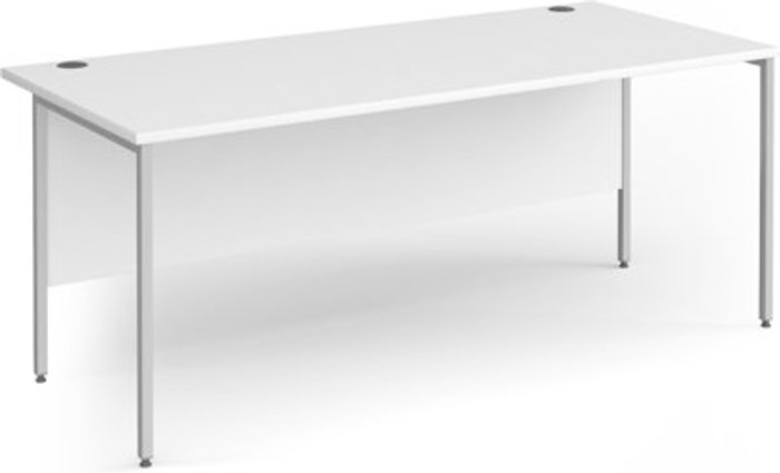 Office Monster | Contract 25 Office Desk | 1800mm Rectangular Desk With H-Frame Leg | White Tops With Silver Frames | 800mm Depth | Contract 25 Contract 25 Office Desk | 1800mm Rectangular Desk With H-Frame Leg | White Tops With Silver Frames | 800mm Depth | Contract 25