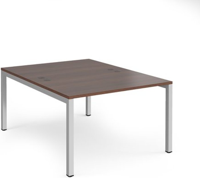 Office Monster | Connex Bench Desk | 2 Person Rectangular Desks 1200mm | Walnut Tops With Silver Frames | 1600mm Depth | Connex Connex Bench Desk | 2 Person Rectangular Desks 1200mm | Walnut Tops With Silver Frames | 1600mm Depth | Connex