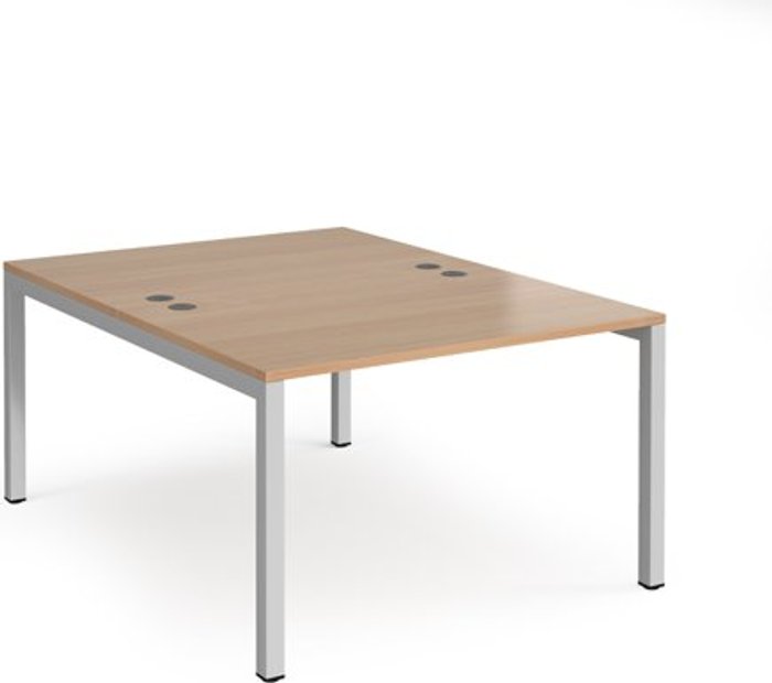 Office Monster | Connex Bench Desk | 2 Person Starter Rectangular Desks 1200mm | Beech Tops With Silver Frames | 1600mm Depth | Connex Connex Bench Desk | 2 Person Starter Rectangular Desks 1200mm | Beech Tops With Silver Frames | 1600mm Depth | Connex
