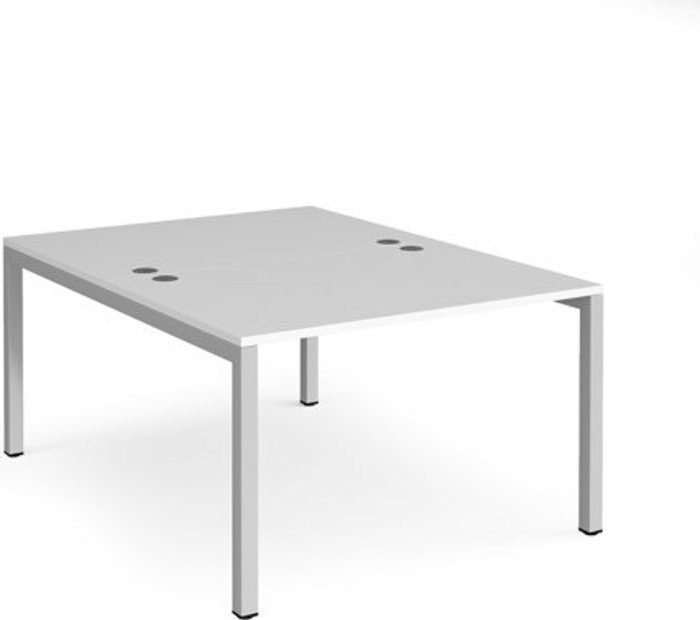 Office Monster | Connex Bench Desk | 2 Person Starter Rectangular Desks 1200mm | White Tops With Silver Frames | 1600mm Depth | Connex Connex Bench Desk | 2 Person Starter Rectangular Desks 1200mm | White Tops With Silver Frames | 1600mm Depth | Connex
