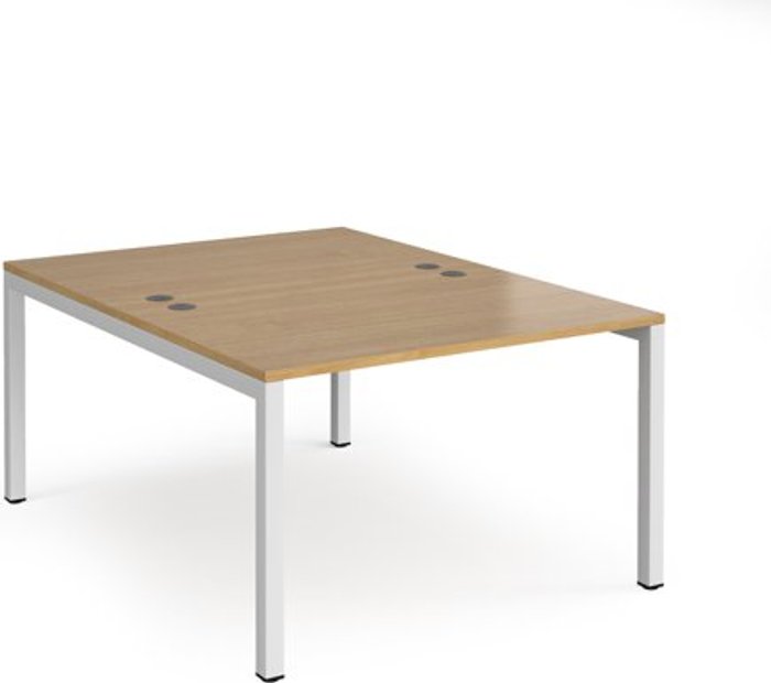 Office Monster | Connex Bench Desk | 2 Person Starter Rectangular Desks 1200mm | Oak Tops With White Frames | 1600mm Depth | Connex Connex Bench Desk | 2 Person Starter Rectangular Desks 1200mm | Oak Tops With White Frames | 1600mm Depth | Connex