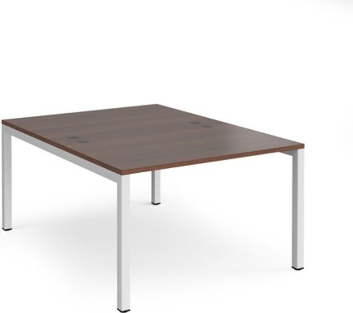 Office Monster | Connex Bench Desk | 2 Person Starter Rectangular Desks 1200mm | Walnut Tops With White Frames | 1600mm Depth | Connex Connex Bench Desk | 2 Person Starter Rectangular Desks 1200mm | Walnut Tops With White Frames | 1600mm Depth | Connex