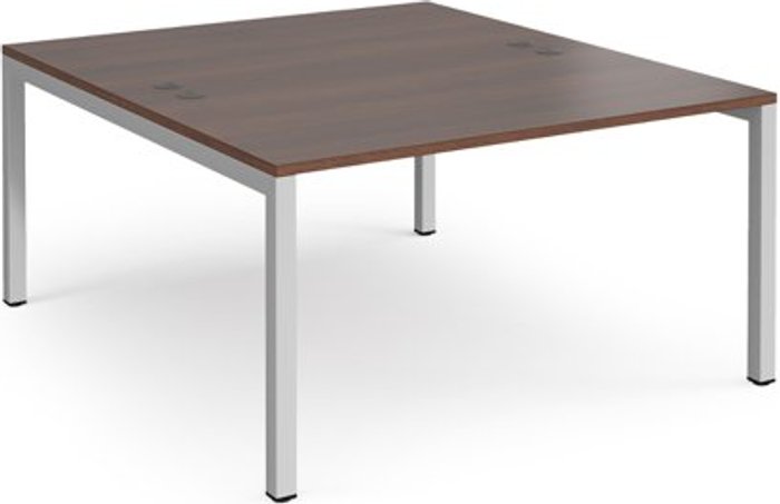 Office Monster | Connex Bench Desk | 2 Person Rectangular Desks 1400mm | Walnut Tops With Silver Frames | 1600mm Depth | Connex Connex Bench Desk | 2 Person Rectangular Desks 1400mm | Walnut Tops With Silver Frames | 1600mm Depth | Connex