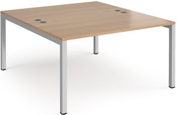 Office Monster | Connex Bench Desk | 2 Person Starter Rectangular Desks 1400mm | Beech Tops With Silver Frames | 1600mm Depth | Connex Connex Bench Desk | 2 Person Starter Rectangular Desks 1400mm | Beech Tops With Silver Frames | 1600mm Depth | Connex