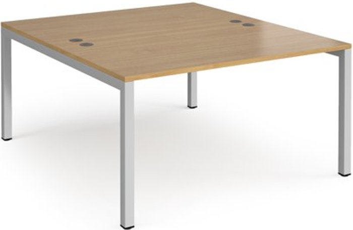 Office Monster | Connex Bench Desk | 2 Person Starter Rectangular Desks 1400mm | Oak Tops With Silver Frames | 1600mm Depth | Connex Connex Bench Desk | 2 Person Starter Rectangular Desks 1400mm | Oak Tops With Silver Frames | 1600mm Depth | Connex