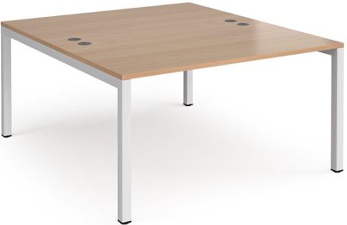 Office Monster | Connex Bench Desk | 2 Person Starter Rectangular Desks 1400mm | Beech Tops With White Frames | 1600mm Depth | Connex Connex Bench Desk | 2 Person Starter Rectangular Desks 1400mm | Beech Tops With White Frames | 1600mm Depth | Connex