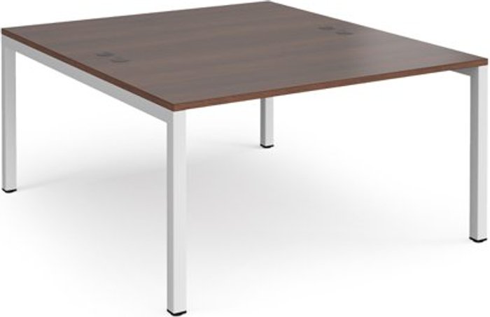 Office Monster | Connex Bench Desk | 2 Person Starter Rectangular Desks 1400mm | Walnut Tops With White Frames | 1600mm Depth | Connex Connex Bench Desk | 2 Person Starter Rectangular Desks 1400mm | Walnut Tops With White Frames | 1600mm Depth | Connex