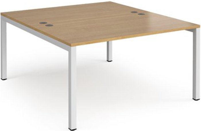 Office Monster | Connex Bench Desk | 2 Person Rectangular Desks 1400mm | Oak Tops With White Frames | 1600mm Depth | Connex Connex Bench Desk | 2 Person Rectangular Desks 1400mm | Oak Tops With White Frames | 1600mm Depth | Connex