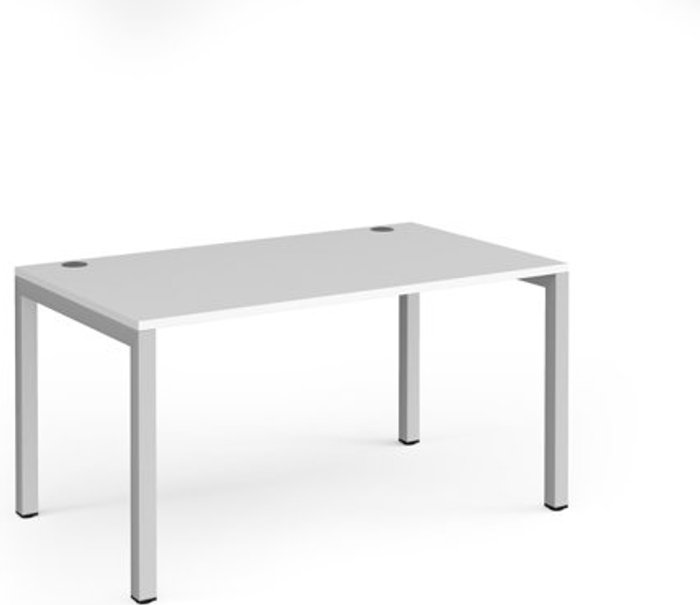 Office Monster | Connex Bench Desk | Single Person Rectangular Desk 1400mm | White Tops With Silver Frames | 800mm Depth | Connex Connex Bench Desk | Single Person Rectangular Desk 1400mm | White Tops With Silver Frames | 800mm Depth | Connex