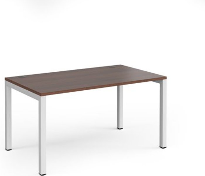 Office Monster | Connex Bench Desk | Single Person Starter Rectangular Desk 1400mm | Walnut Tops With White Frames | 800mm Depth | Connex Connex Bench Desk | Single Person Starter Rectangular Desk 1400mm | Walnut Tops With White Frames | 800mm Depth | Connex