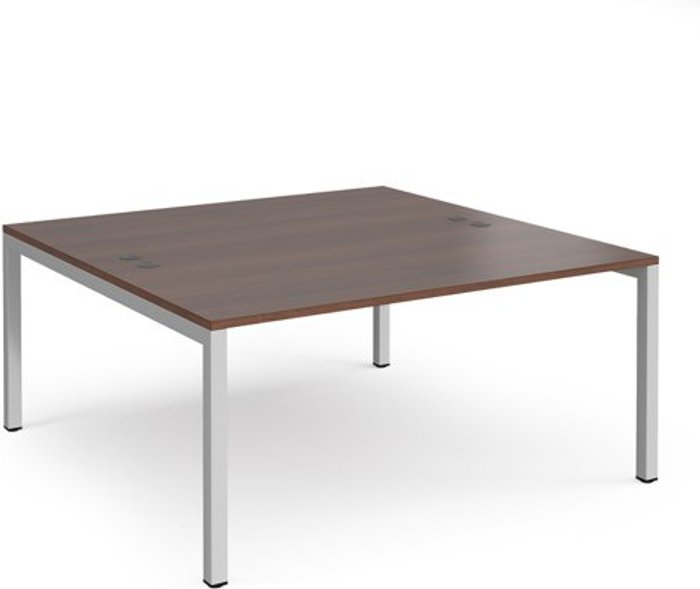 Office Monster | Connex Bench Desk | 2 Person Starter Rectangular Desks 1600mm | Walnut Tops With Silver Frames | 1600mm Depth | Connex Connex Bench Desk | 2 Person Starter Rectangular Desks 1600mm | Walnut Tops With Silver Frames | 1600mm Depth | Connex