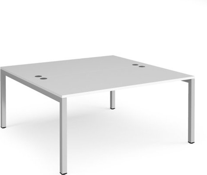 Office Monster | Connex Bench Desk | 2 Person Starter Rectangular Desks 1600mm | White Tops With Silver Frames | 1600mm Depth | Connex Connex Bench Desk | 2 Person Starter Rectangular Desks 1600mm | White Tops With Silver Frames | 1600mm Depth | Connex