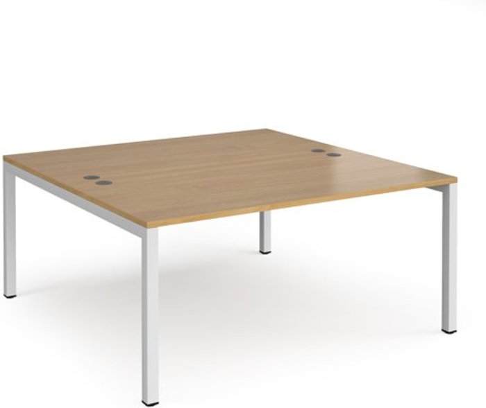 Office Monster | Connex Bench Desk | 2 Person Rectangular Desks 1600mm | Oak Tops With White Frames | 1600mm Depth | Connex Connex Bench Desk | 2 Person Rectangular Desks 1600mm | Oak Tops With White Frames | 1600mm Depth | Connex