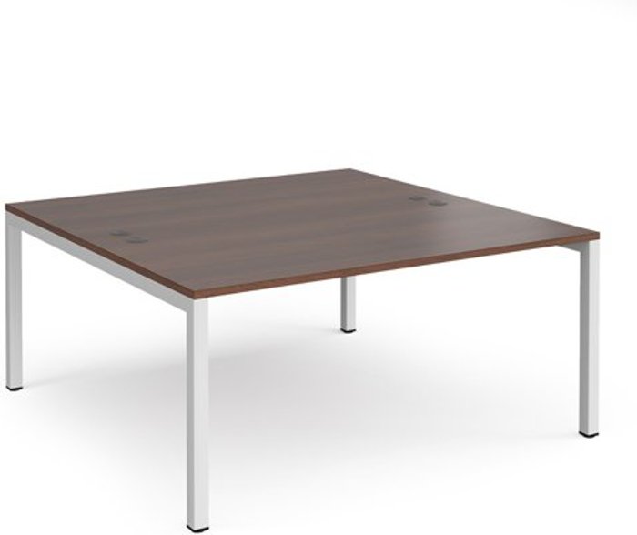 Office Monster | Connex Bench Desk | 2 Person Rectangular Desks 1600mm | Walnut Tops With White Frames | 1600mm Depth | Connex Connex Bench Desk | 2 Person Rectangular Desks 1600mm | Walnut Tops With White Frames | 1600mm Depth | Connex