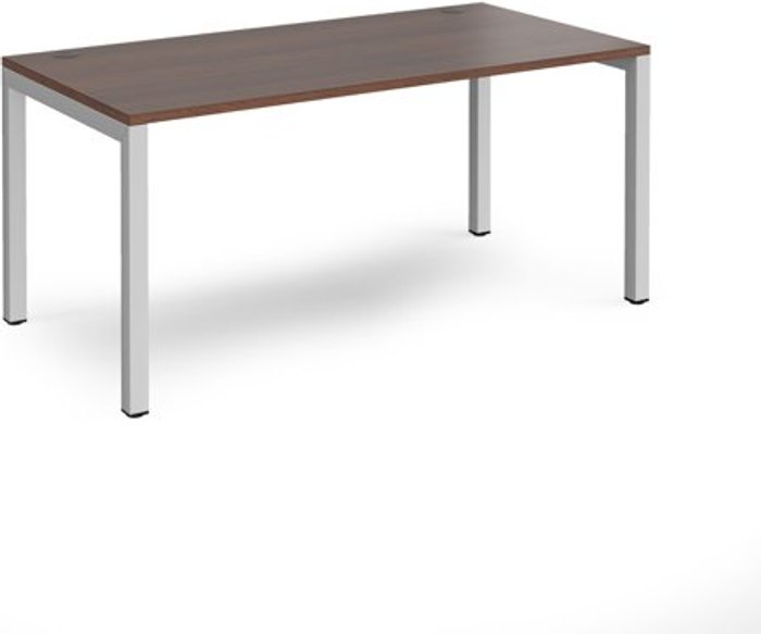 Office Monster | Connex Bench Desk | Single Person Rectangular Desk 1600mm | Walnut Tops With Silver Frames | 800mm Depth | Connex Connex Bench Desk | Single Person Rectangular Desk 1600mm | Walnut Tops With Silver Frames | 800mm Depth | Connex