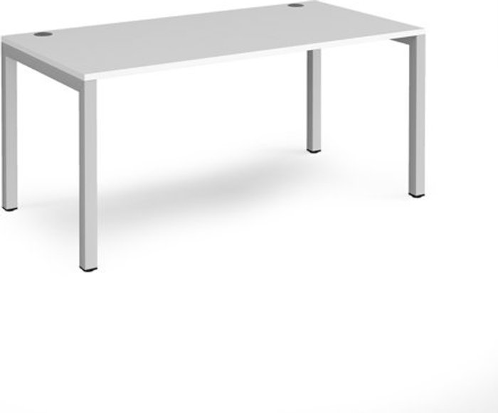 Office Monster | Connex Bench Desk | Single Person Rectangular Desk 1600mm | White Tops With Silver Frames | 800mm Depth | Connex Connex Bench Desk | Single Person Rectangular Desk 1600mm | White Tops With Silver Frames | 800mm Depth | Connex