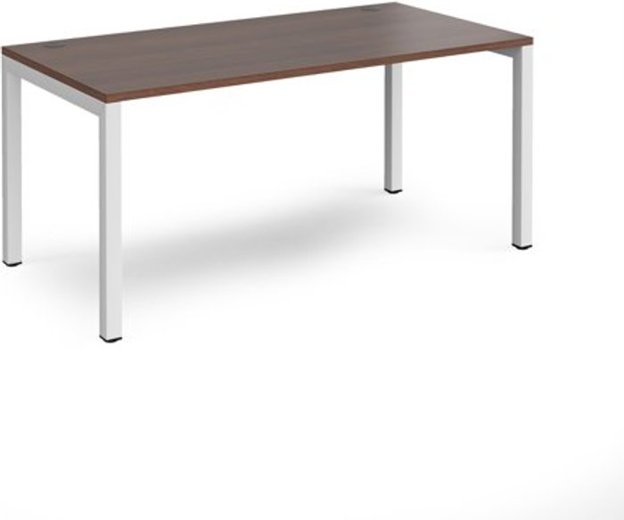 Office Monster | Connex Bench Desk | Single Person Rectangular Desk 1600mm | Walnut Tops With White Frames | 800mm Depth | Connex Connex Bench Desk | Single Person Rectangular Desk 1600mm | Walnut Tops With White Frames | 800mm Depth | Connex