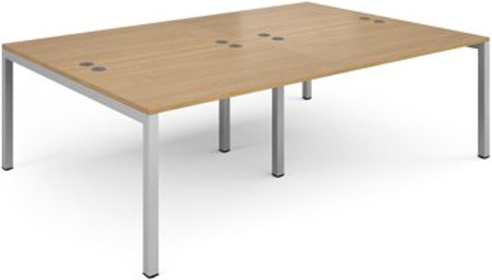 Office Monster | Connex Bench Desk | 4 Person Rectangular Desks 2400mm | Oak Tops With Silver Frames | 1600mm Depth | Connex Connex Bench Desk | 4 Person Rectangular Desks 2400mm | Oak Tops With Silver Frames | 1600mm Depth | Connex