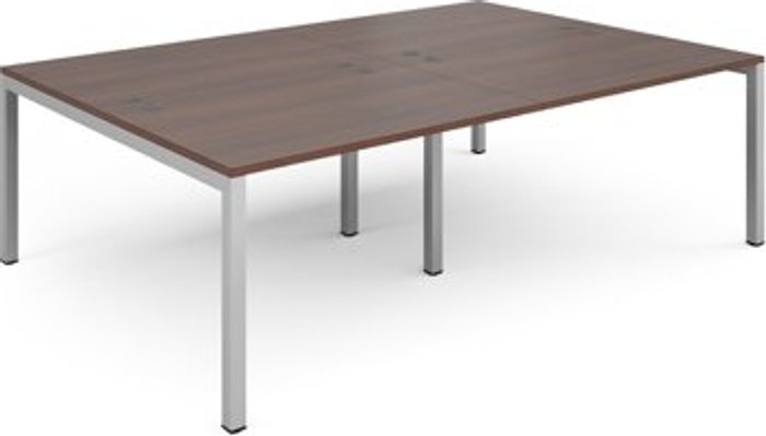 Office Monster | Connex Bench Desk | 4 Person Rectangular Desks 2400mm | Walnut Tops With Silver Frames | 1600mm Depth | Connex Connex Bench Desk | 4 Person Rectangular Desks 2400mm | Walnut Tops With Silver Frames | 1600mm Depth | Connex