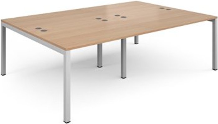 Office Monster | Connex Bench Desk | 4 Person Rectangular Desks 2400mm | Beech Tops With White Frames | 1600mm Depth | Connex Connex Bench Desk | 4 Person Rectangular Desks 2400mm | Beech Tops With White Frames | 1600mm Depth | Connex