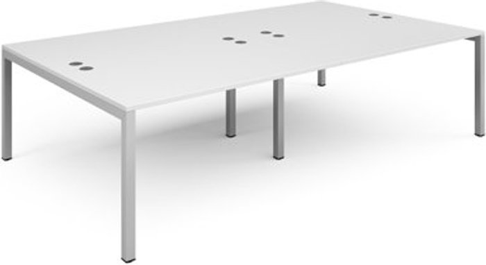 Office Monster | Connex Bench Desk | 4 Person Rectangular Desks 2800mm | White Tops With Silver Frames | 1600mm Depth | Connex Connex Bench Desk | 4 Person Rectangular Desks 2800mm | White Tops With Silver Frames | 1600mm Depth | Connex
