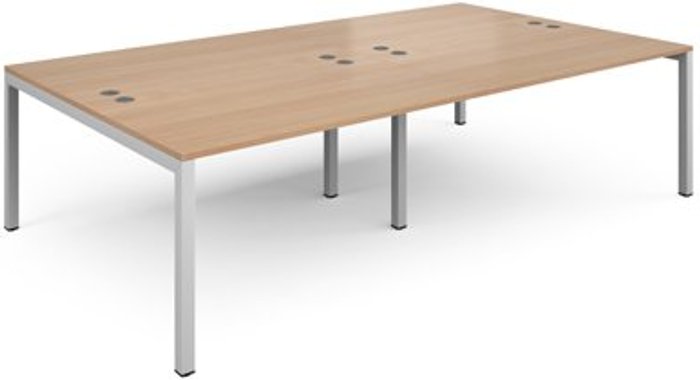 Office Monster | Connex Bench Desk | 4 Person Rectangular Desks 2800mm | Beech Tops With White Frames | 1600mm Depth | Connex Connex Bench Desk | 4 Person Rectangular Desks 2800mm | Beech Tops With White Frames | 1600mm Depth | Connex
