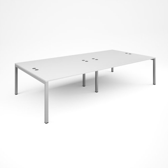 Office Monster | Connex Bench Desk | 4 Person Rectangular Desks 3200mm | White Tops With Silver Frames | 1600mm Depth | Connex Connex Bench Desk | 4 Person Rectangular Desks 3200mm | White Tops With Silver Frames | 1600mm Depth | Connex