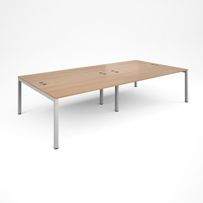Office Monster | Connex Bench Desk | 4 Person Rectangular Desks 3200mm | Beech Tops With White Frames | 1600mm Depth | Connex Connex Bench Desk | 4 Person Rectangular Desks 3200mm | Beech Tops With White Frames | 1600mm Depth | Connex