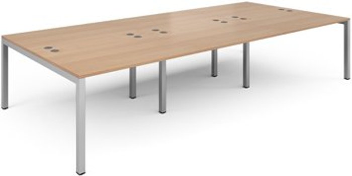 Office Monster | Connex Bench Desk | 6 Person Rectangular Desks 3600mm | Beech Tops With Silver Frames | 1600mm Depth | Connex Connex Bench Desk | 6 Person Rectangular Desks 3600mm | Beech Tops With Silver Frames | 1600mm Depth | Connex