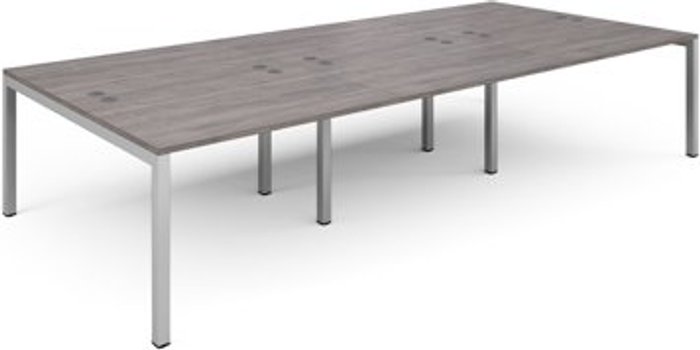 Office Monster | Connex Connex triple back to back desks 3600mm x 1600mm - silver frame, grey oak top Connex Connex triple back to back desks 3600mm x 1600mm - silver frame, grey oak top