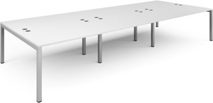 Office Monster | Connex Bench Desk | 6 Person Rectangular Desks 4200mm | White Tops With Silver Frames | 1600mm Depth | Connex Connex Bench Desk | 6 Person Rectangular Desks 4200mm | White Tops With Silver Frames | 1600mm Depth | Connex
