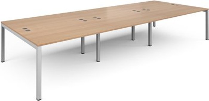Office Monster | Connex Bench Desk | 6 Person Rectangular Desks 4200mm | Beech Tops With White Frames | 1600mm Depth | Connex Connex Bench Desk | 6 Person Rectangular Desks 4200mm | Beech Tops With White Frames | 1600mm Depth | Connex