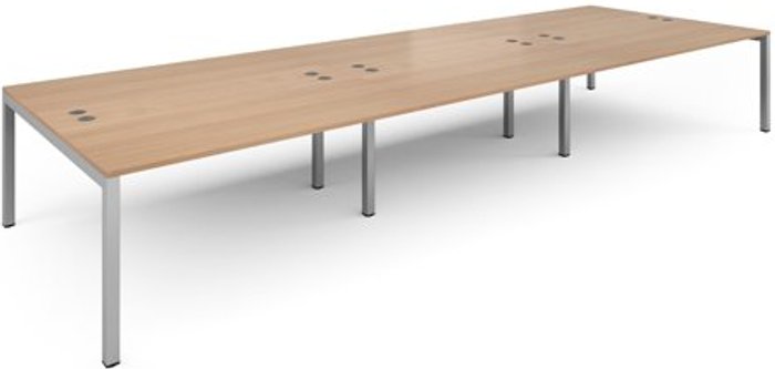 Office Monster | Connex Bench Desk | 6 Person Rectangular Desks 4800mm | Beech Tops With Silver Frames | 1600mm Depth | Connex Connex Bench Desk | 6 Person Rectangular Desks 4800mm | Beech Tops With Silver Frames | 1600mm Depth | Connex