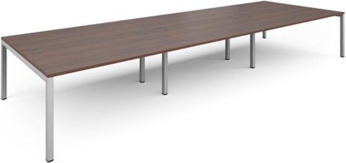 Office Monster | Connex Bench Desk | 6 Person Rectangular Desks 4800mm | Walnut Tops With White Frames | 1600mm Depth | Connex Connex Bench Desk | 6 Person Rectangular Desks 4800mm | Walnut Tops With White Frames | 1600mm Depth | Connex