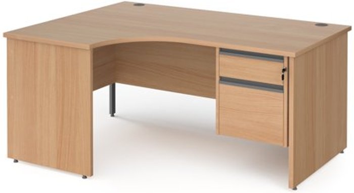 Office Monster | Contract 25 Office Desk | Left Hand Corner Desk 1600mm With Pedestal | Beech Top And Panel End Leg | 800mm Depth | Contract 25 CP16EL2-G-B Contract 25 Office Desk | Left Hand Corner Desk 1600mm With Pedestal | Beech Top And Panel End Leg | 800mm Depth | Contract 25 CP16EL2-G-B