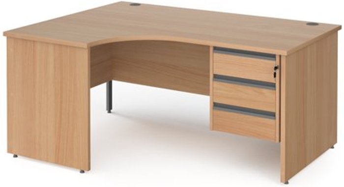 Office Monster | Contract 25 Office Desk | Left Hand Corner Desk 1600mm With Pedestal | Beech Top And Panel End Leg | 800mm Depth | Contract 25 CP16EL3-G-B Contract 25 Office Desk | Left Hand Corner Desk 1600mm With Pedestal | Beech Top And Panel End Leg | 800mm Depth | Contract 25 CP16EL3-G-B