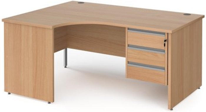 Office Monster | Contract 25 Office Desk | Left Hand Corner Desk 1600mm With Pedestal | Beech Top And Panel End Leg | 800mm Depth | Contract 25 CP16EL3-S-B Contract 25 Office Desk | Left Hand Corner Desk 1600mm With Pedestal | Beech Top And Panel End Leg | 800mm Depth | Contract 25 CP16EL3-S-B