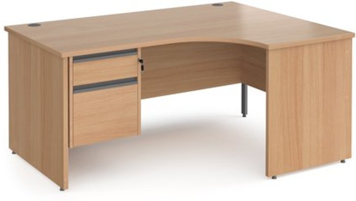 Office Monster | Contract 25 Office Desk | Right Hand Corner Desk 1600mm With Pedestal | Beech Top And Panel End Leg | 800mm Depth | Contract 25 CP16ER2-G-B Contract 25 Office Desk | Right Hand Corner Desk 1600mm With Pedestal | Beech Top And Panel End Leg | 800mm Depth | Contract 25 CP16ER2-G-B