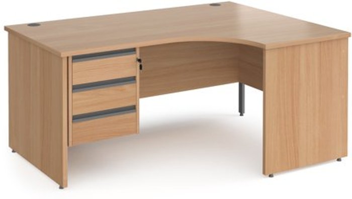Office Monster | Contract 25 Office Desk | Right Hand Corner Desk 1600mm With Pedestal | Beech Top And Panel End Leg | 800mm Depth | Contract 25 CP16ER3-G-B Contract 25 Office Desk | Right Hand Corner Desk 1600mm With Pedestal | Beech Top And Panel End Leg | 800mm Depth | Contract 25 CP16ER3-G-B