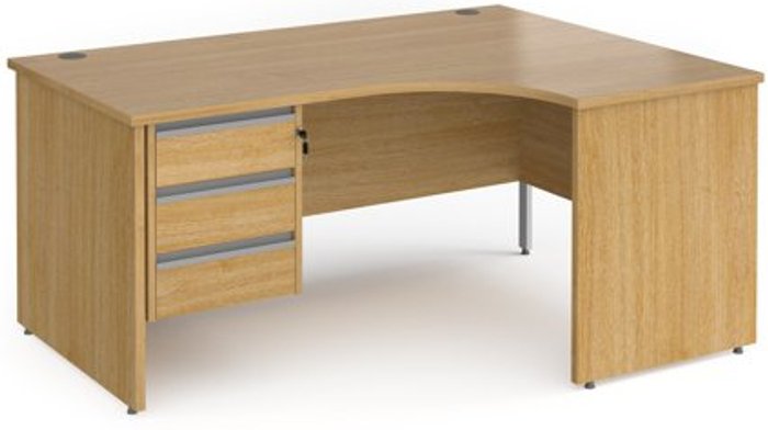 Office Monster | Contract 25 Office Desk | Right Hand Corner Desk 1600mm With Pedestal | Oak Top And Panel End Leg | 800mm Depth | Contract 25 CP16ER3-S-O Contract 25 Office Desk | Right Hand Corner Desk 1600mm With Pedestal | Oak Top And Panel End Leg | 800mm Depth | Contract 25 CP16ER3-S-O