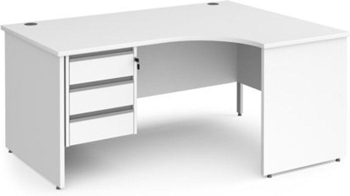 Office Monster | Contract 25 Office Desk | Right Hand Corner Desk 1600mm With Pedestal | White Top And Panel End Leg | 800mm Depth | Contract 25 CP16ER3-S-WH Contract 25 Office Desk | Right Hand Corner Desk 1600mm With Pedestal | White Top And Panel End Leg | 800mm Depth | Contract 25 CP16ER3-S-WH
