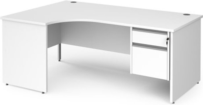Office Monster | Contract 25 Office Desk | Left Hand Corner Desk 1800mm With Pedestal | White Top And Panel End Leg | 800mm Depth | Contract 25 CP18EL2-S-WH Contract 25 Office Desk | Left Hand Corner Desk 1800mm With Pedestal | White Top And Panel End Leg | 800mm Depth | Contract 25 CP18EL2-S-WH